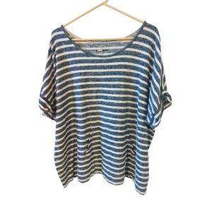 Style & Co Essential Sweatshirt Drop Shldr. Kangaroo Pocket Striped Beachy 1X